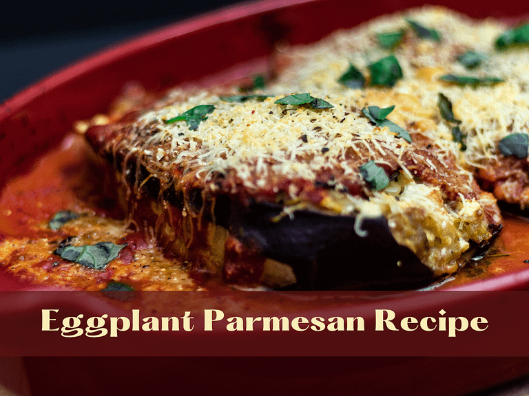Eggplant Parmesan in a red plate